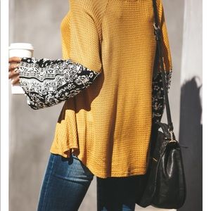 October Thermal Contrast Bell Sleeve Top